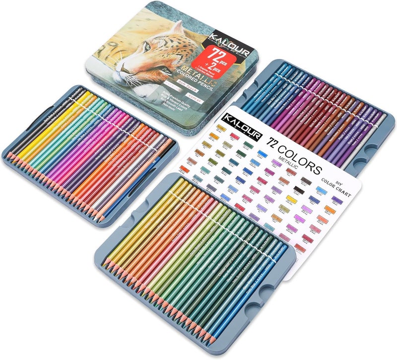 Kalour Artist Metallic Colour Pencil Set of 72 Shades, 3.3mm lead | Wax-based, Ergonommic, Break Resistant, Easy Blending, Non-toxic Colors, Ideal for Drawing,Sketching,Shading, fine Art and Craft - Image 2