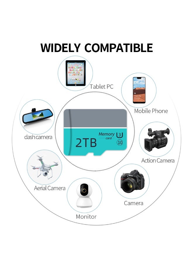 بطاقة SD ميكرو 2TB بطاقة الذاكرة SD بطاقة TF فئة 10 بطاقة SD نقل عالية السرعة مع محول لكاميرات داش وكاميرات العمل وكاميرات المراقبة والأمن - Image 3