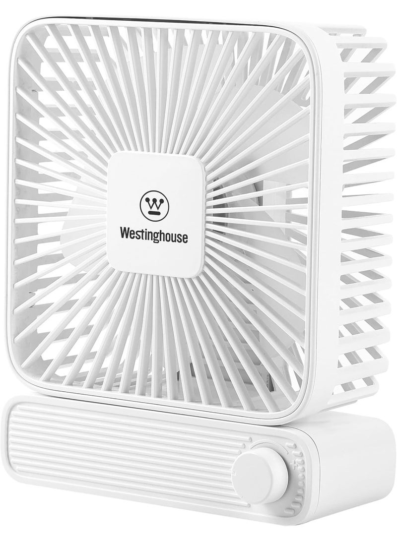 Westinghouse مروحة طاولة قابلة لإعادة الشحن - زر تحكم في سرعة قابلة للتعديل - تصميم مربع مدمج، تشغيل صامت، تعمل بالطاقة USB، مروحة صغيرة محمولة للمكتب، المكتب والسفر - Image 1