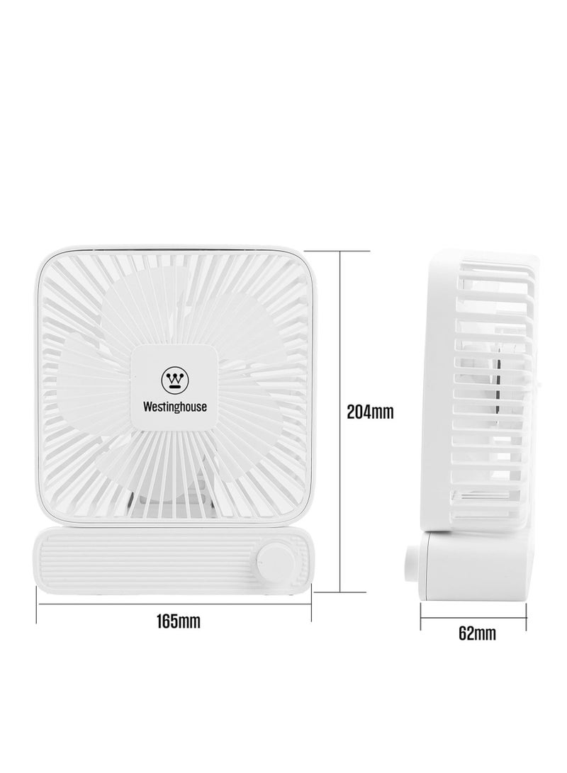 Westinghouse مروحة طاولة قابلة لإعادة الشحن - زر تحكم في سرعة قابلة للتعديل - تصميم مربع مدمج، تشغيل صامت، تعمل بالطاقة USB، مروحة صغيرة محمولة للمكتب، المكتب والسفر - Image 2