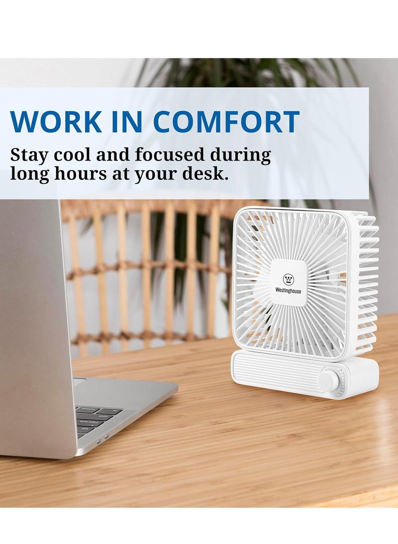 Westinghouse مروحة طاولة قابلة لإعادة الشحن - زر تحكم في سرعة قابلة للتعديل - تصميم مربع مدمج، تشغيل صامت، تعمل بالطاقة USB، مروحة صغيرة محمولة للمكتب، المكتب والسفر - Image 4