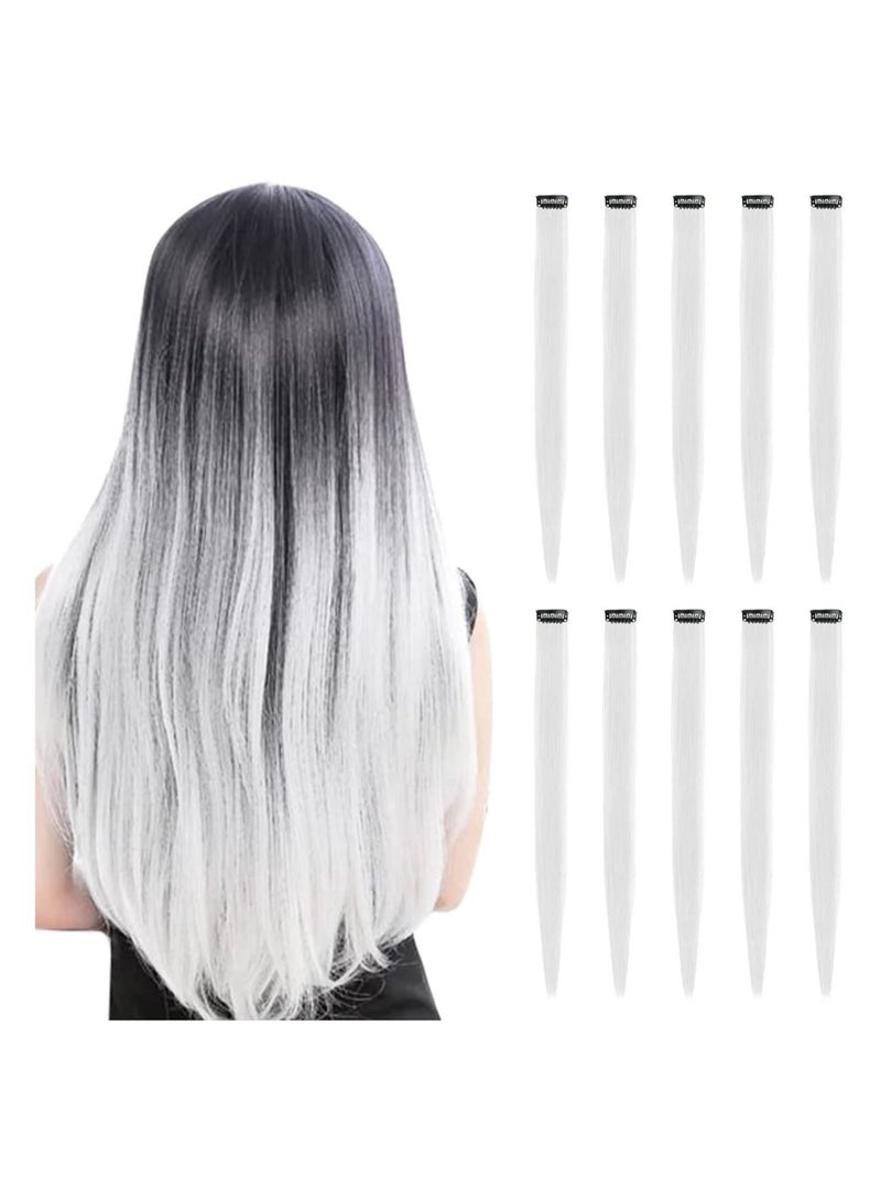 Estelle 22 inch Colored Hair Extensions Multi colors Party Highlights Clip in Synthetic Hair Extensions 10 PCS White - Image 1