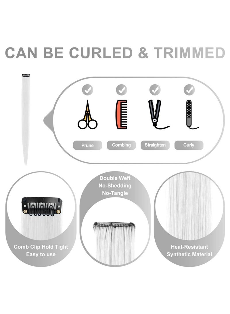 Estelle 22 inch Colored Hair Extensions Multi colors Party Highlights Clip in Synthetic Hair Extensions 10 PCS White - Image 4