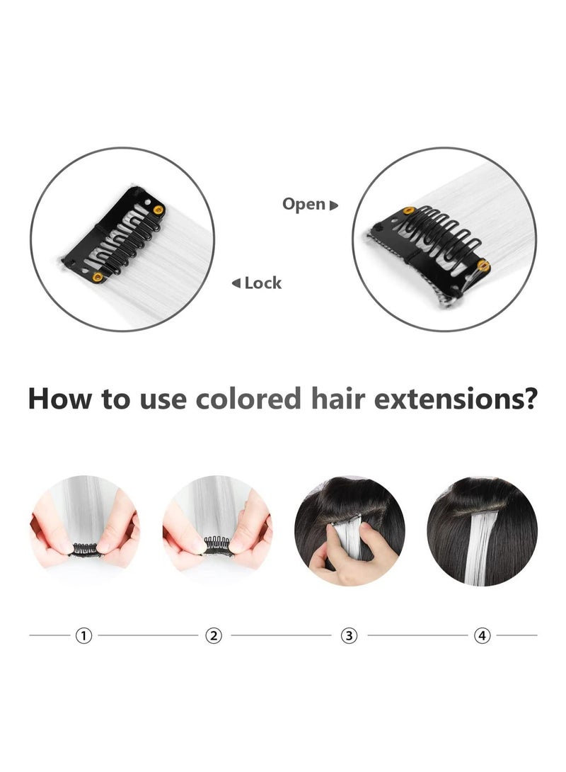 Estelle 22 inch Colored Hair Extensions Multi colors Party Highlights Clip in Synthetic Hair Extensions 10 PCS White - Image 5