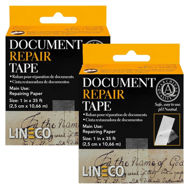 Lineco Archival Document Repair Tape, Repairs Paper Documents, Book Pages, Maps, Ephemera, Photos and Printed Artwork. Ideal for Family Archivist, Acid-Free Translucent Tape 1" x 35', Pack of 2 - Image 1