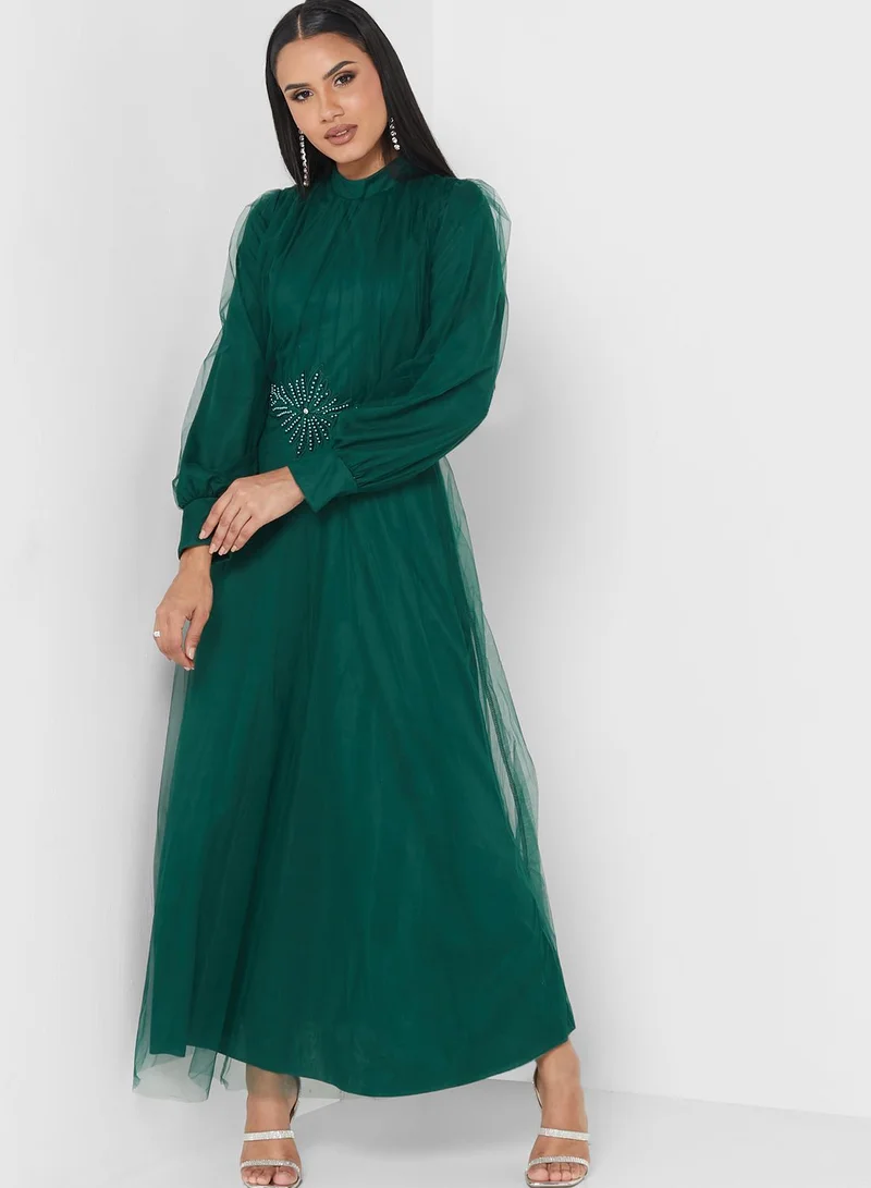 Khizana Embroidered Waist Tulle Dress