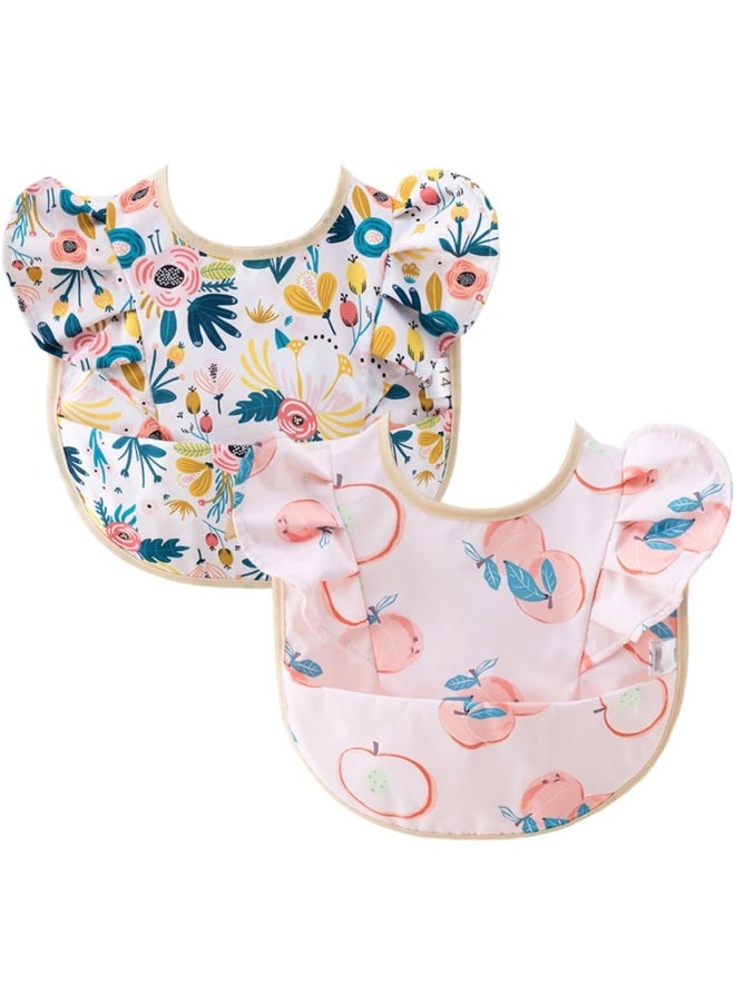 ECVV Baby Waterproof Cute Wings Ruffle Mess Proof Infant Feeding Bibs With Catch-All Pocket, 6 - 48 Months, 2 Pieces  - Image 1
