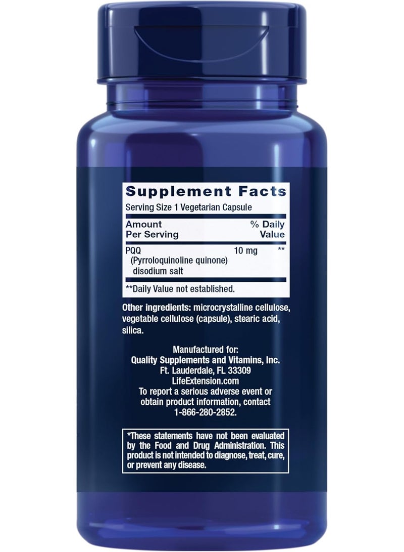 Life Extension PQQ Caps – Pyrroloquinoline Quinone, 10 mg – Promotes The Growth of New Mitochondria, ATP, Energy Support – Gluten-Free, Non-GMO, Vegetarian – 60 Capsules - Image 2