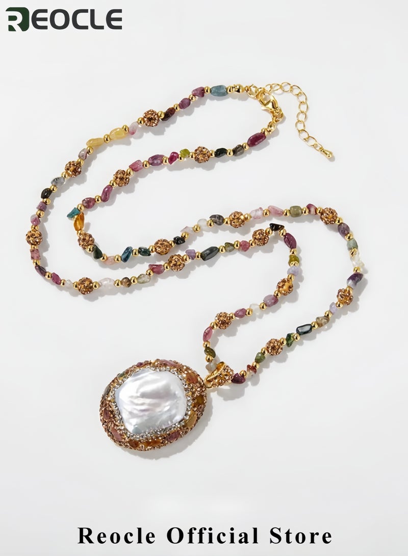 REOCLE Baroque Pearl Tourmaline Necklace Natural Freshwater Shaped Pearl Sweater Chain Advanced Irregular Crystal Pendant Clavicle Necklace - Image 2