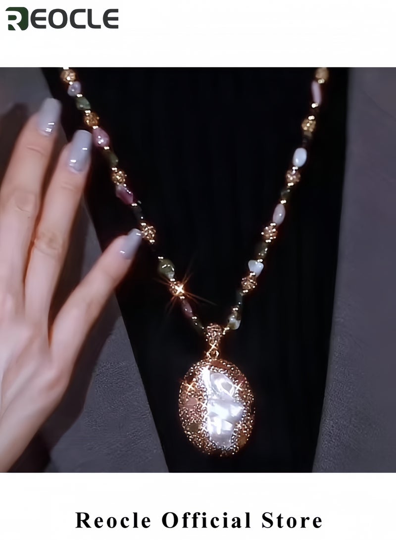 REOCLE Baroque Pearl Tourmaline Necklace Natural Freshwater Shaped Pearl Sweater Chain Advanced Irregular Crystal Pendant Clavicle Necklace - Image 5