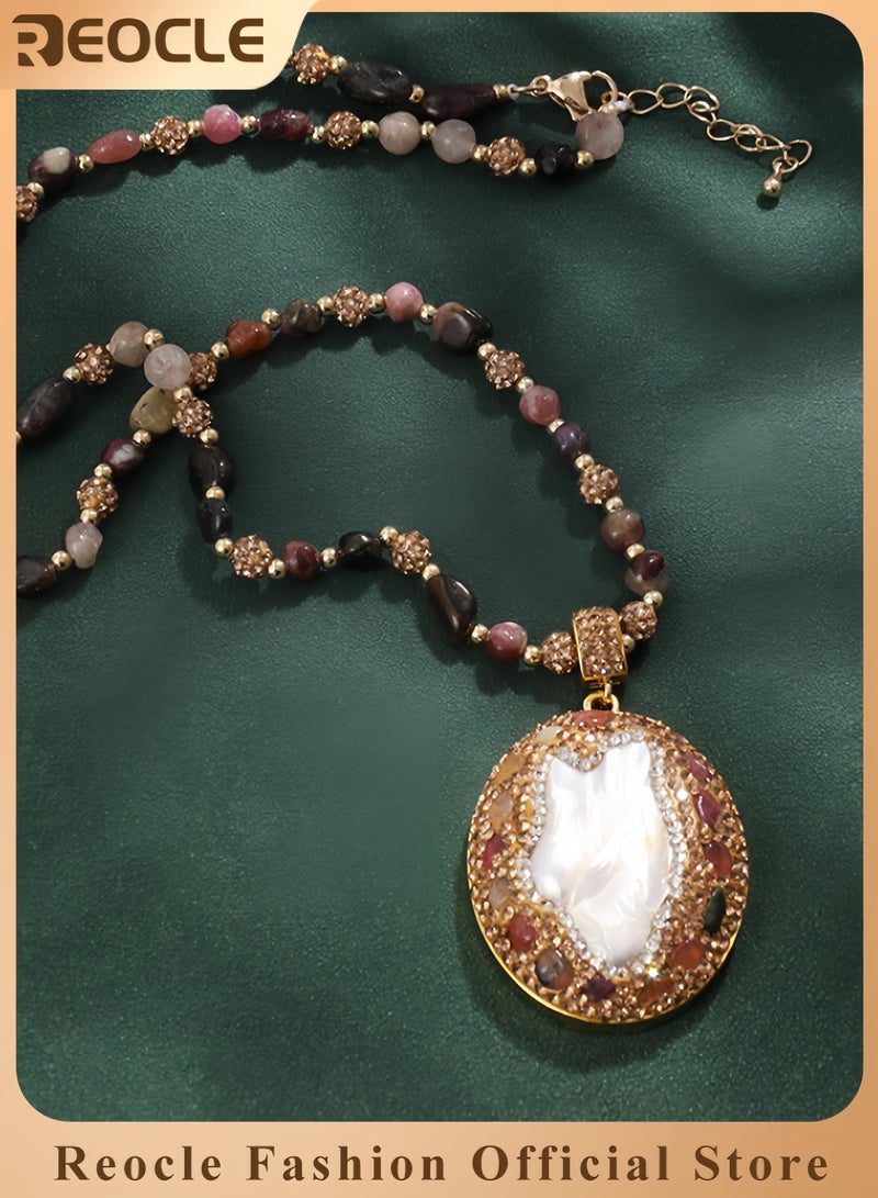 REOCLE Baroque Pearl Tourmaline Necklace Natural Freshwater Shaped Pearl Sweater Chain Advanced Irregular Crystal Pendant Clavicle Necklace - Image 1