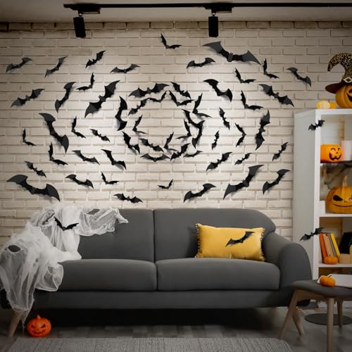 LUDILO 100pcs Bats Halloween Decorations: Halloween Bats Wall Décor Bat Stickers Decals PVC 3D Wall Bat Scary Stickers Halloweens Party Decorations Indoor Outdoor DIY Home Window Door Décor - Image 5