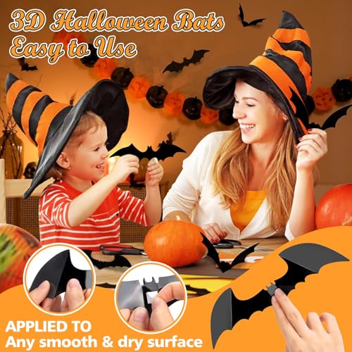 LUDILO 100pcs Bats Halloween Decorations: Halloween Bats Wall Décor Bat Stickers Decals PVC 3D Wall Bat Scary Stickers Halloweens Party Decorations Indoor Outdoor DIY Home Window Door Décor - Image 3