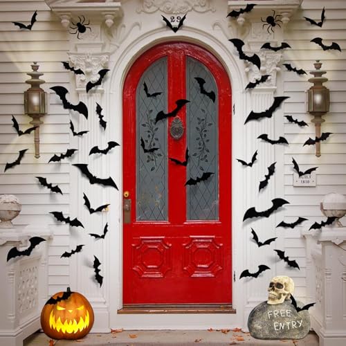 LUDILO 100pcs Bats Halloween Decorations: Halloween Bats Wall Décor Bat Stickers Decals PVC 3D Wall Bat Scary Stickers Halloweens Party Decorations Indoor Outdoor DIY Home Window Door Décor - Image 4
