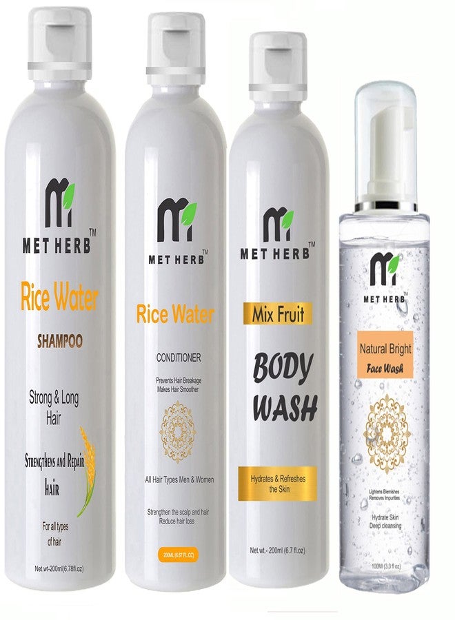 METHERB Rice Water Shampoo -300ml & Rice Water conditioner -200ml & Mix Fruit body Wash -200ml & Natural Bright Face Wash -100ml - Image 1