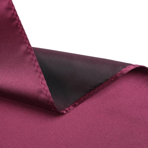 fortunatever Men's Handmade Satin Extra Long Necktie,Burgundy Red Solid Tie With Pocket Square+Gift Box - Image 4