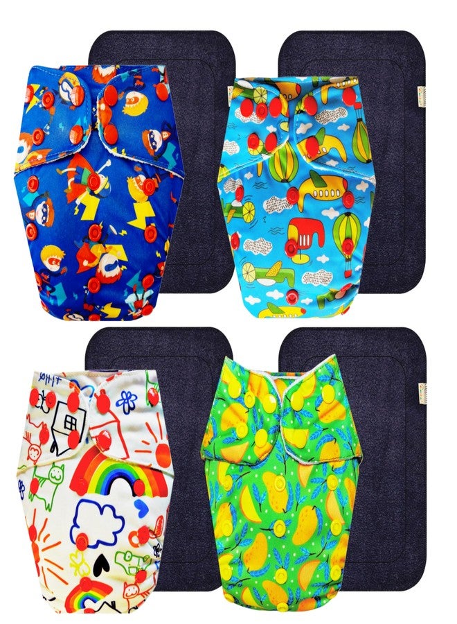 حفاضات قماشية فاخرة من دمبلدو مع حشوة سوداء (عبوة من 4 قطع) | شعور بالجفاف والراحة | قابلة للتهوية | سريعة الجفاف | ضرورية للاستخدام اليومي | من 3 أشهر إلى 3 سنوات | مناسبة للأطفال من الجنسين - Image 1