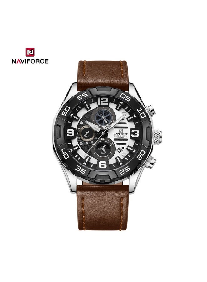 Naviforce Elegance Exquisite Multifunctional Men's Chronograph Watch (Silver) Original NF8043 - Image 1
