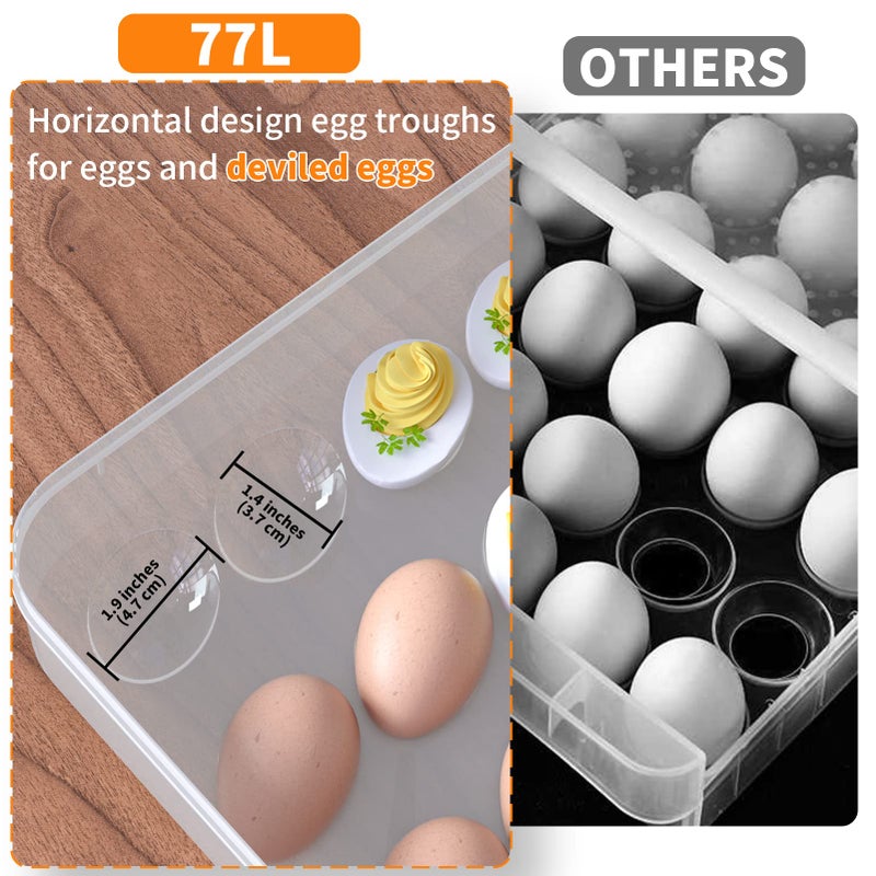 77L Deviled Egg Containers with Lid, (Set of 2), Plastic Egg Holder for Refrigerator for 48 Eggs, Clear Storage Deviled Egg Carrier Tray, Fridge Stackable Countertop Portable Egg Dispenser - Image 3