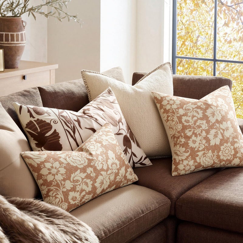 MUSSEL Light Coral Floral Pillow Covers 18x18ï¼ŒVintage Decorative Throw Pillow Patterned Covers Neutral Modern Farmhouse Cushions Cotton Accent Covers for Sofa Bed Living Room Pillowcases Set of 2 - Image 3
