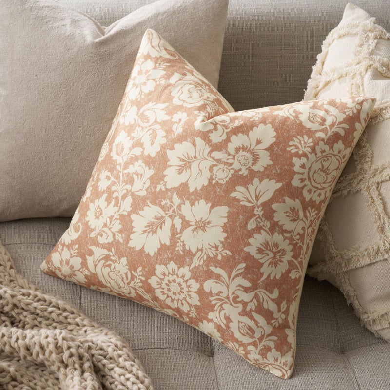 MUSSEL Light Coral Floral Pillow Covers 18x18ï¼ŒVintage Decorative Throw Pillow Patterned Covers Neutral Modern Farmhouse Cushions Cotton Accent Covers for Sofa Bed Living Room Pillowcases Set of 2 - Image 2