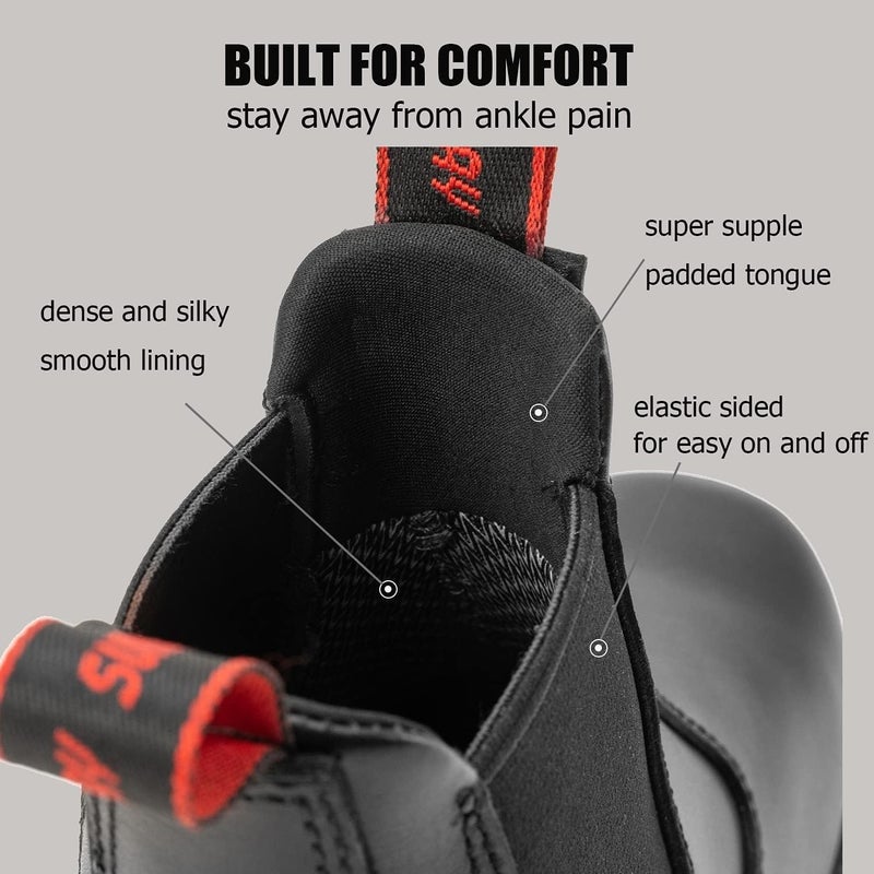 SUREWAY Men's Slip-On Work Boots for Men,Full Grain Leather,Anti-Static,Water/Slip Resistant,Fire Station Mechanic Industrial Construction Safety Boots/Shoes for Men,Soft Toe Black,Size 10.5 - Image 4