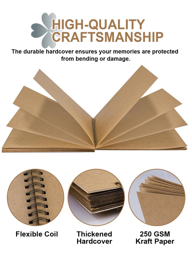 هومار كيت ألبوم قصاصات ورق كرافت بغلاف مقوى مقاس 8 × 8 بوصة، 40 صفحة، ألبومات صور، دفتر ذكريات مع قلم معدني لحفلات الزفاف والذكرى السنوية للعائلة (أصفر، 8 بوصة) - Image 4