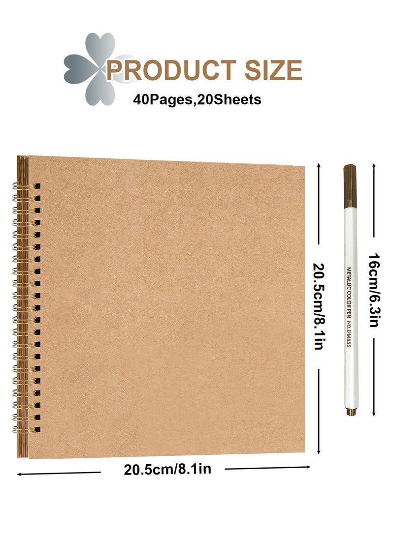 هومار كيت ألبوم قصاصات ورق كرافت بغلاف مقوى مقاس 8 × 8 بوصة، 40 صفحة، ألبومات صور، دفتر ذكريات مع قلم معدني لحفلات الزفاف والذكرى السنوية للعائلة (أصفر، 8 بوصة) - Image 2