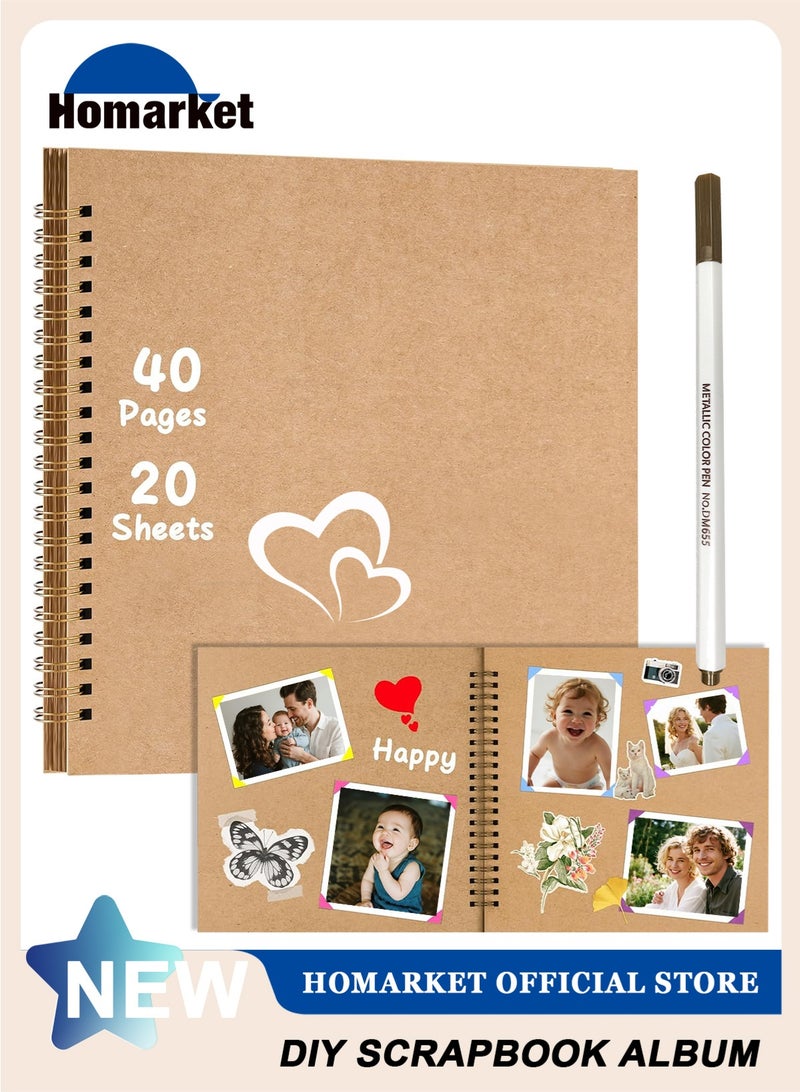 هومار كيت ألبوم قصاصات ورق كرافت بغلاف مقوى مقاس 8 × 8 بوصة، 40 صفحة، ألبومات صور، دفتر ذكريات مع قلم معدني لحفلات الزفاف والذكرى السنوية للعائلة (أصفر، 8 بوصة) - Image 1