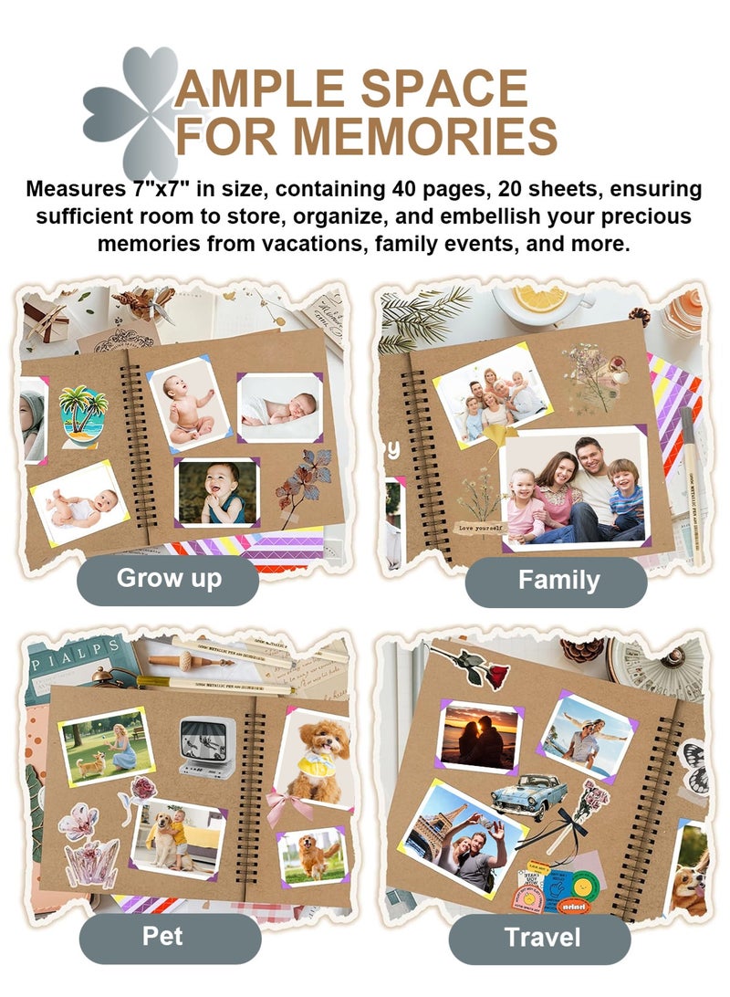 هومار كيت ألبوم قصاصات ورق كرافت بغلاف مقوى مقاس 8 × 8 بوصة، 40 صفحة، ألبومات صور، دفتر ذكريات مع قلم معدني لحفلات الزفاف والذكرى السنوية للعائلة (أصفر، 8 بوصة) - Image 5