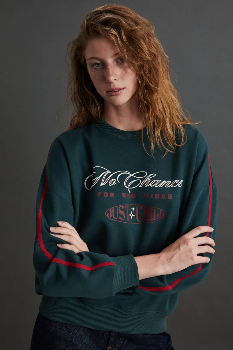 GRIMELANGE Mıreille Women's 3 Thread Organic Cotton Green Sweatshirt