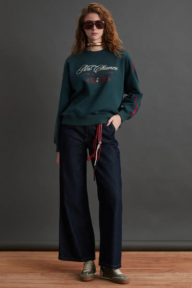 GRIMELANGE Mıreille Women's 3 Thread Organic Cotton Green Sweatshirt