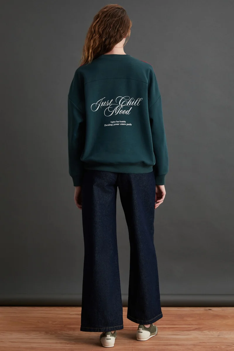 GRIMELANGE Mıreille Women's 3 Thread Organic Cotton Green Sweatshirt