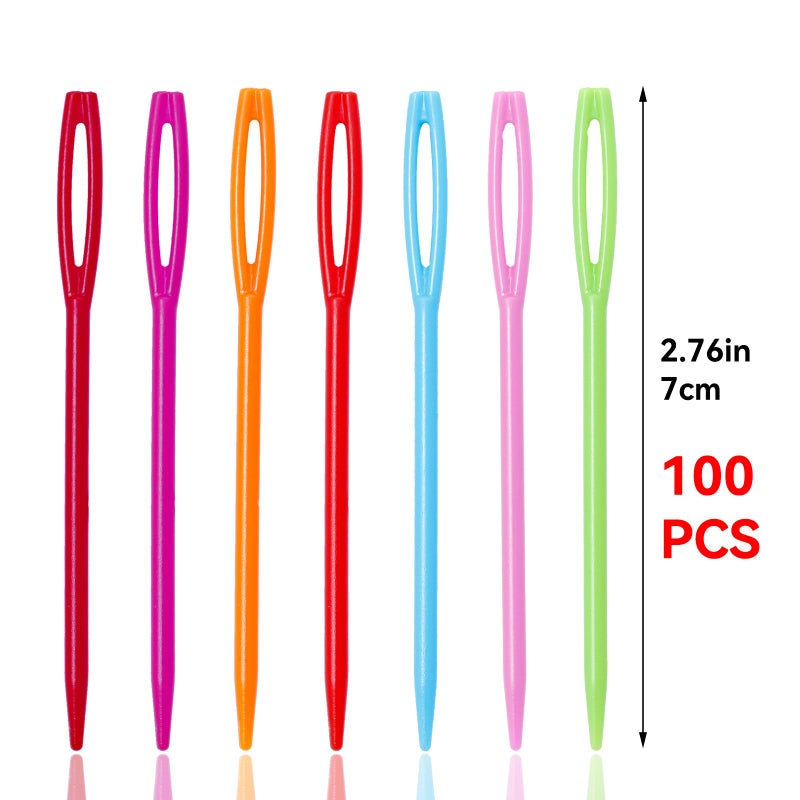 LOKUNN 100 Pcs Large Eye Plastic Needles, 2.7inch/7cm Learning Needles, Yarn Needles Darning Sewing Needles Tapestry Needles, Safety Plastic Lacing Needles for DIY Sewing Handmade Crafts - Image 2