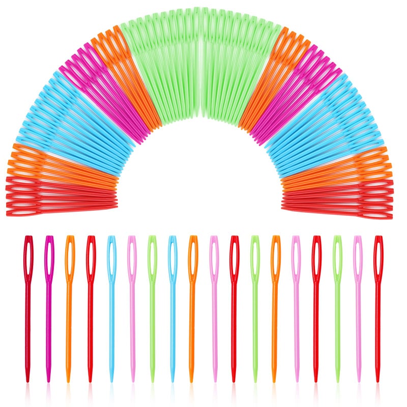 LOKUNN 100 Pcs Large Eye Plastic Needles, 2.7inch/7cm Learning Needles, Yarn Needles Darning Sewing Needles Tapestry Needles, Safety Plastic Lacing Needles for DIY Sewing Handmade Crafts - Image 1