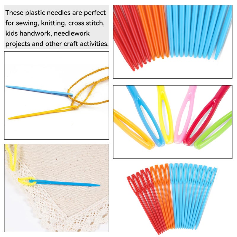 LOKUNN 100 Pcs Large Eye Plastic Needles, 2.7inch/7cm Learning Needles, Yarn Needles Darning Sewing Needles Tapestry Needles, Safety Plastic Lacing Needles for DIY Sewing Handmade Crafts - Image 4