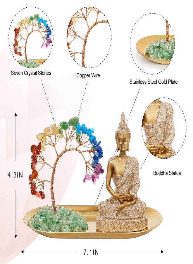 INNOLITES 7 Chakra Crystal Tree and Buddha Statue Set, Yoga Meditation Decor, Money Tree and Buda Statues for Home Living Room Office Shelf Decoration Wealth and Luck - Image 2