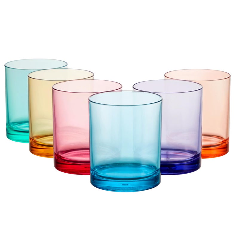 US Acrylic Classic Plastic Reusable Drinking Glasses Set of 6 12oz Rocks Cups Assorted Colors  BPAFree Tumblers Made in USA  TopRack Dishwasher Safe