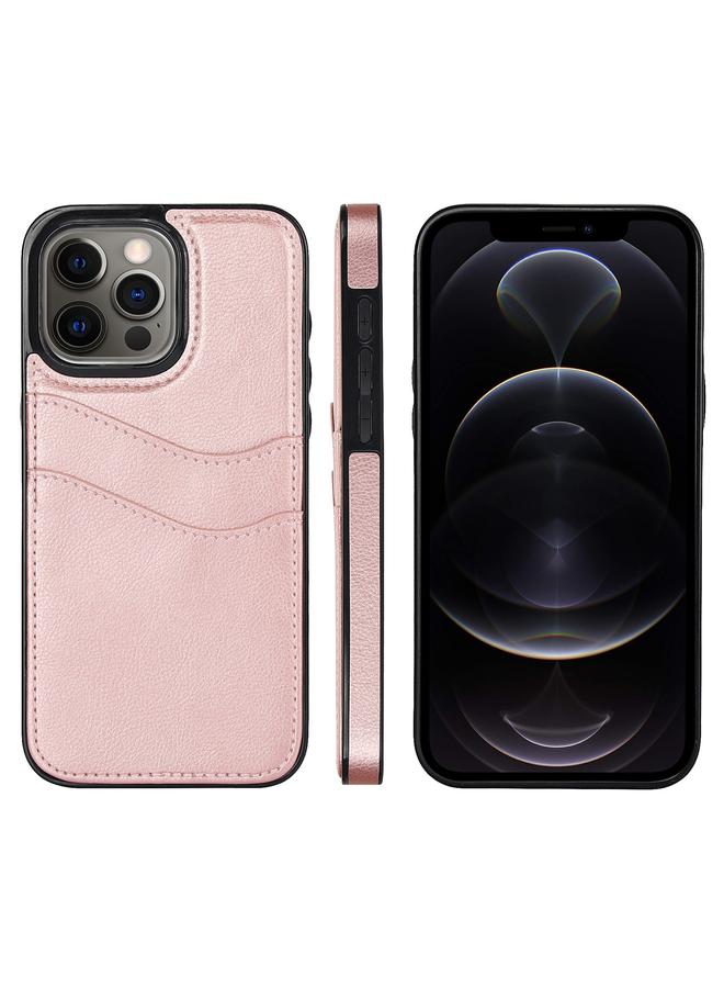 اس-توب جراب لهاتف iPhone 12 Pro مصنوع من جلد الليتشي مع فتحات للبطاقات - Image 1