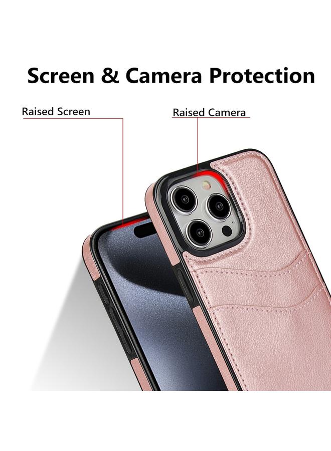 اس-توب جراب لهاتف iPhone 12 Pro مصنوع من جلد الليتشي مع فتحات للبطاقات - Image 5