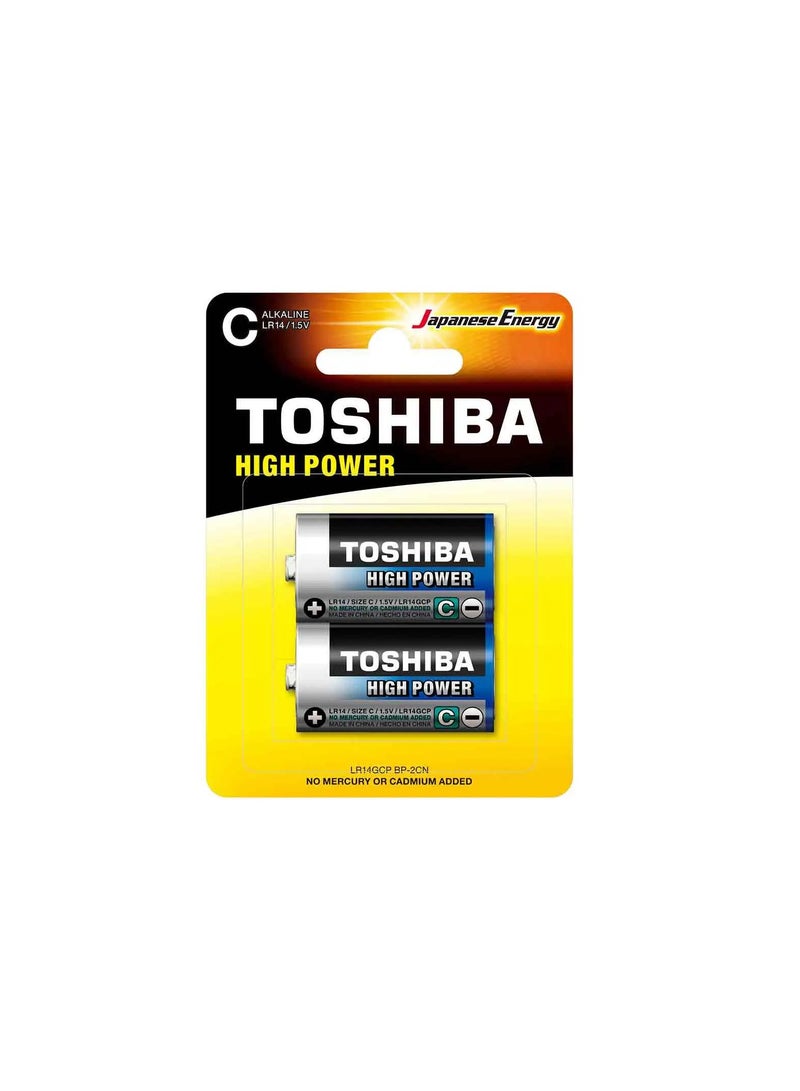 Toshiba High Power Alkaline C Lr14 1.5V Battery Pack Of 2 Pcs