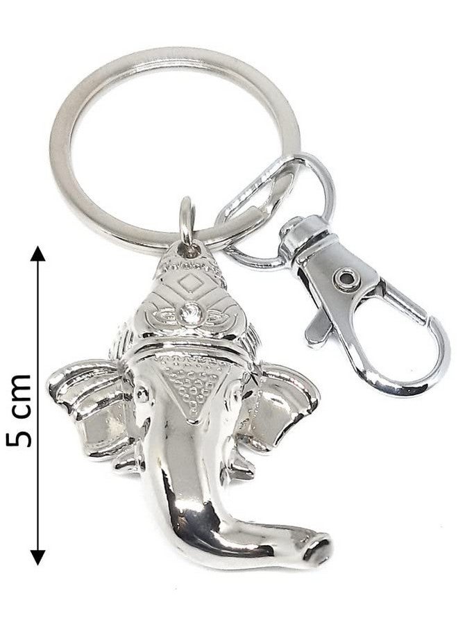 Aura Set Pf 3 Goodluck Lambodhar Ekdanta Vighnaharta Siddhivinayak Ganesha Ganpati Bappa Keyring Keychain For Bike Car Home Office Keys Silver Metal Keychain - Image 2