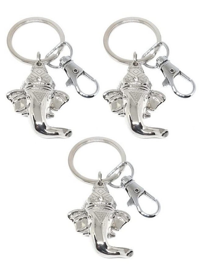 Aura Set Pf 3 Goodluck Lambodhar Ekdanta Vighnaharta Siddhivinayak Ganesha Ganpati Bappa Keyring Keychain For Bike Car Home Office Keys Silver Metal Keychain - Image 1
