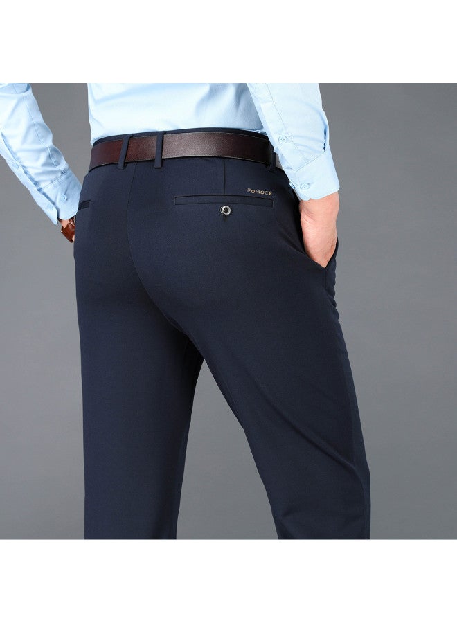 Fomoce Four-way Stretch Men's Casual Pants, Spring/autumn Solid Color Straight-leg Trousers, Breathable Dress Pants For Business Men - Image 3