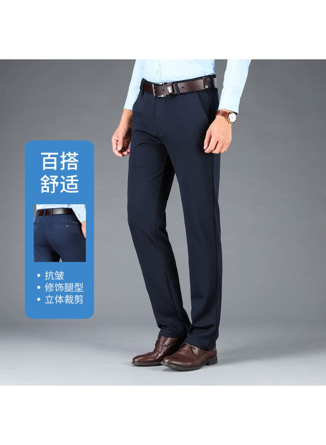 Fomoce Four-way Stretch Men's Casual Pants, Spring/autumn Solid Color Straight-leg Trousers, Breathable Dress Pants For Business Men - Image 2