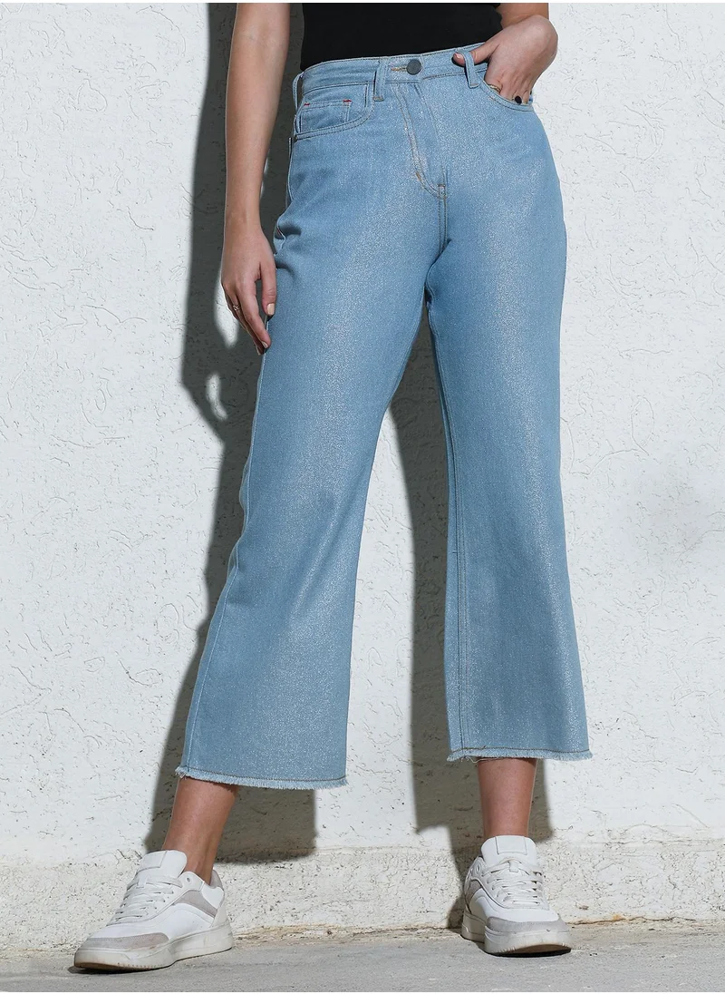 كامبوس سوترا Women's Light Blue Light-Wash Flared Denim Jeans For Casual Wear | High-Waist | Relaxed Fit | Button Closure | Denim Jeans Crafted With Comfort Fit For Everyday Wear
