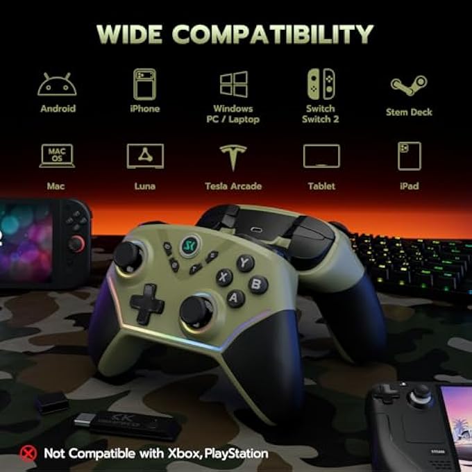 ISHAKO WIRELESS GAMING CONTROLLER FOR PC Â€“ BLUETOOTH & 2.4G GAMEPAD WITH BACK BUTTONS, HALL TRIGGER/JOYSTICK, TURBO, RGB LIGHTSÏ¼ŒGAME CONTROLLER COMPATIBLE WITH WINDOWS/LAPTOP/SWITCH/IPHONE - Image 2