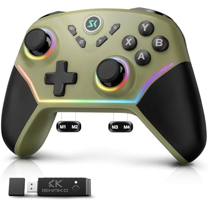 ISHAKO WIRELESS GAMING CONTROLLER FOR PC Â€“ BLUETOOTH & 2.4G GAMEPAD WITH BACK BUTTONS, HALL TRIGGER/JOYSTICK, TURBO, RGB LIGHTSÏ¼ŒGAME CONTROLLER COMPATIBLE WITH WINDOWS/LAPTOP/SWITCH/IPHONE - Image 1
