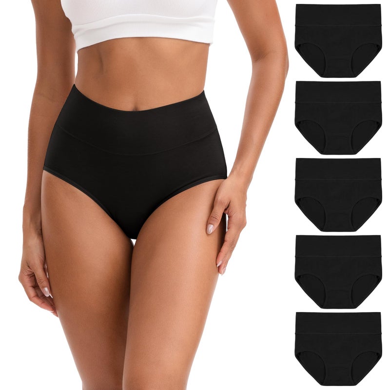 INNERSY Women's High Waisted Underwear Cotton Panties Regular & Plus Size 5-Pack(XL,5 Black) - Image 1