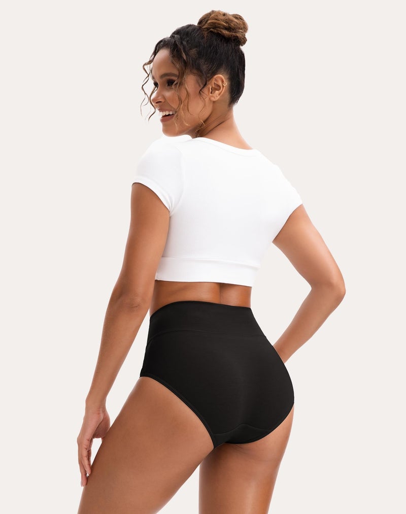 INNERSY Women's High Waisted Underwear Cotton Panties Regular & Plus Size 5-Pack(XL,5 Black) - Image 3